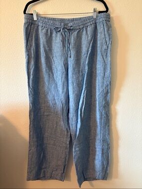 Light Blue 100% Linen Drawstring Pants
